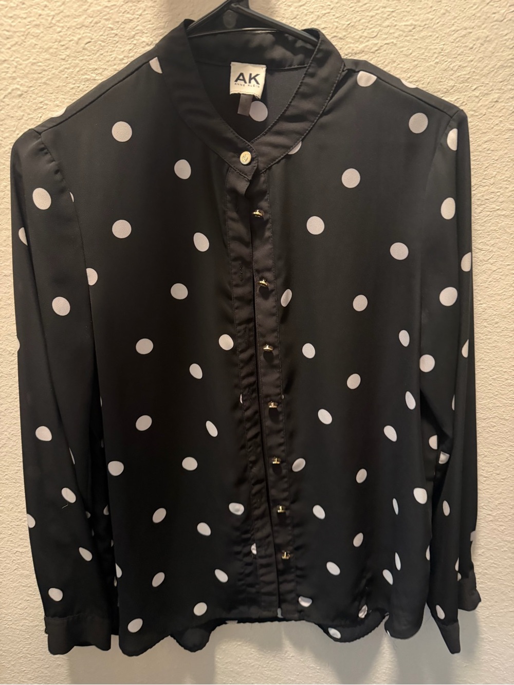 Anne Klein Black Polka Dot Button-Front Blouse